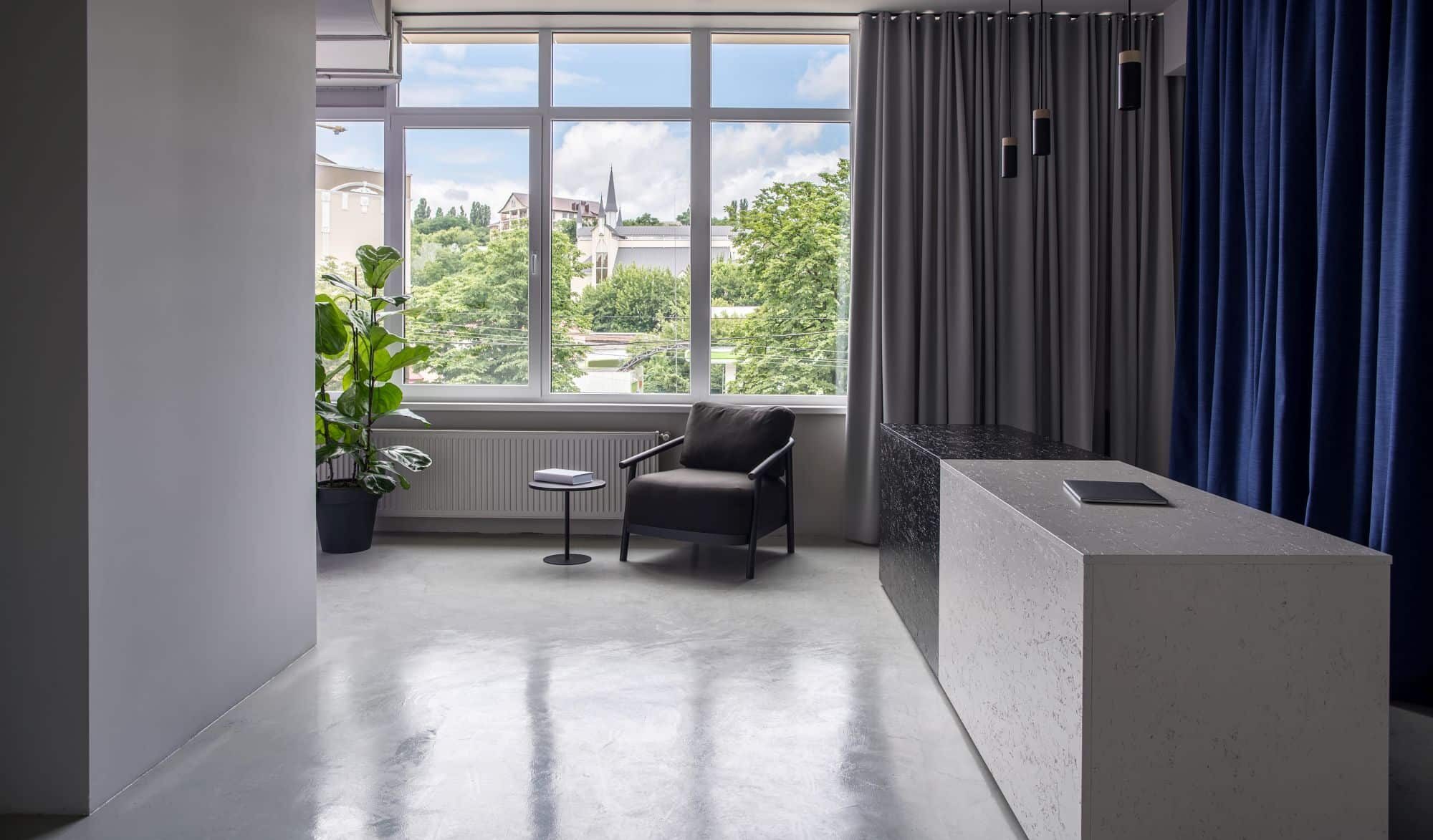 reception with concrete floor